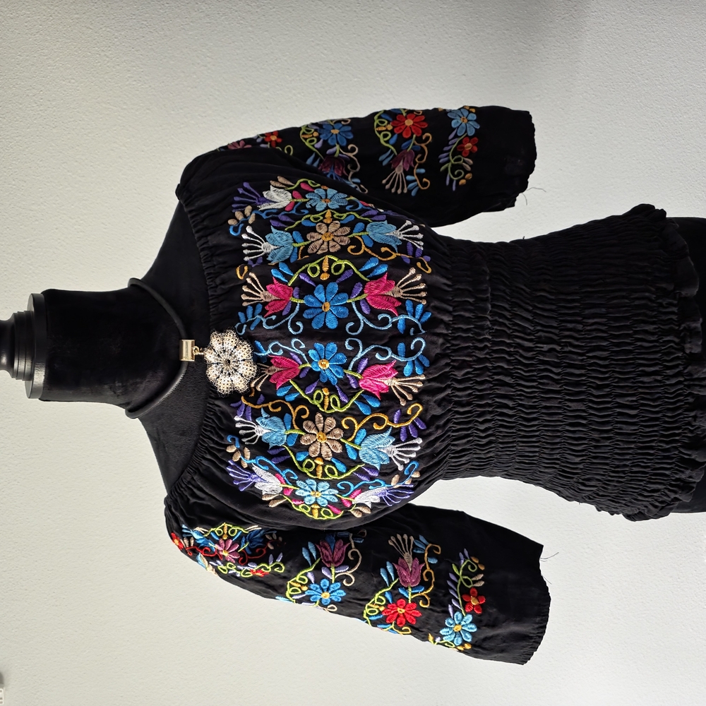 Embroidered Black Long Sleeve Top